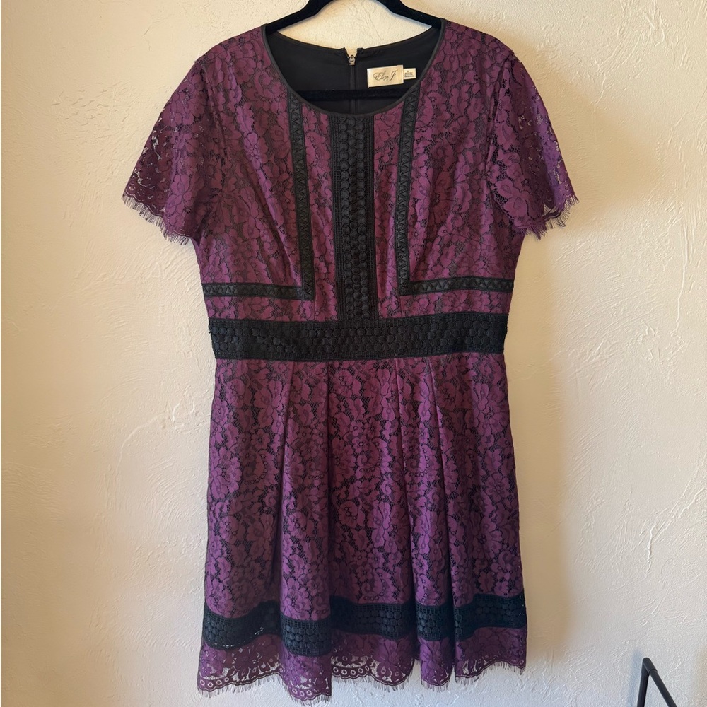 Eliza J Purple Lace Dress with Black Accent